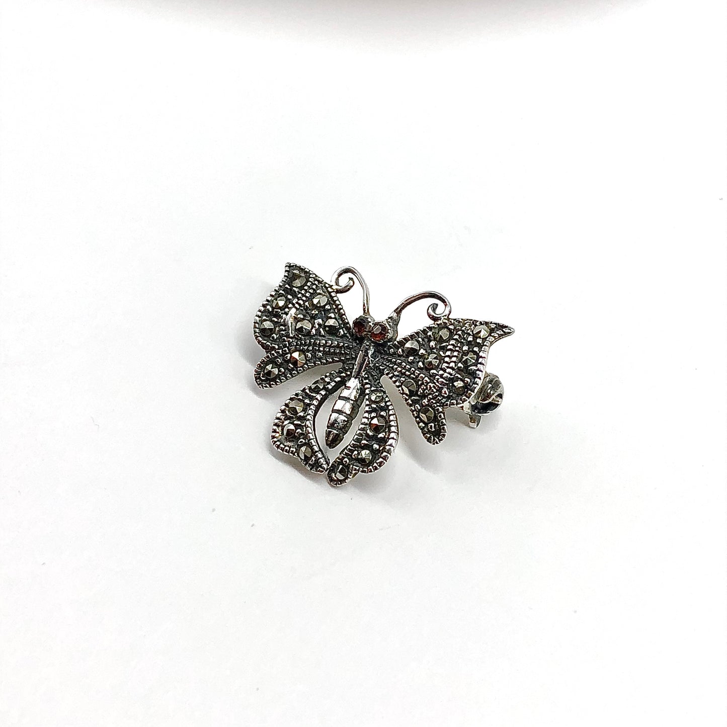 Blingschlingers - Sterling Silver Marcasite Stone Butterfly Brooch Lapel Pin