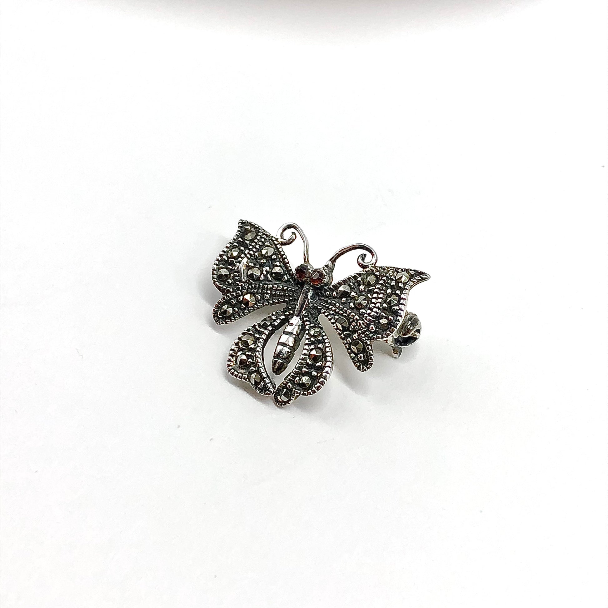Blingschlingers - Sterling Silver Marcasite Stone Butterfly Brooch Lapel Pin