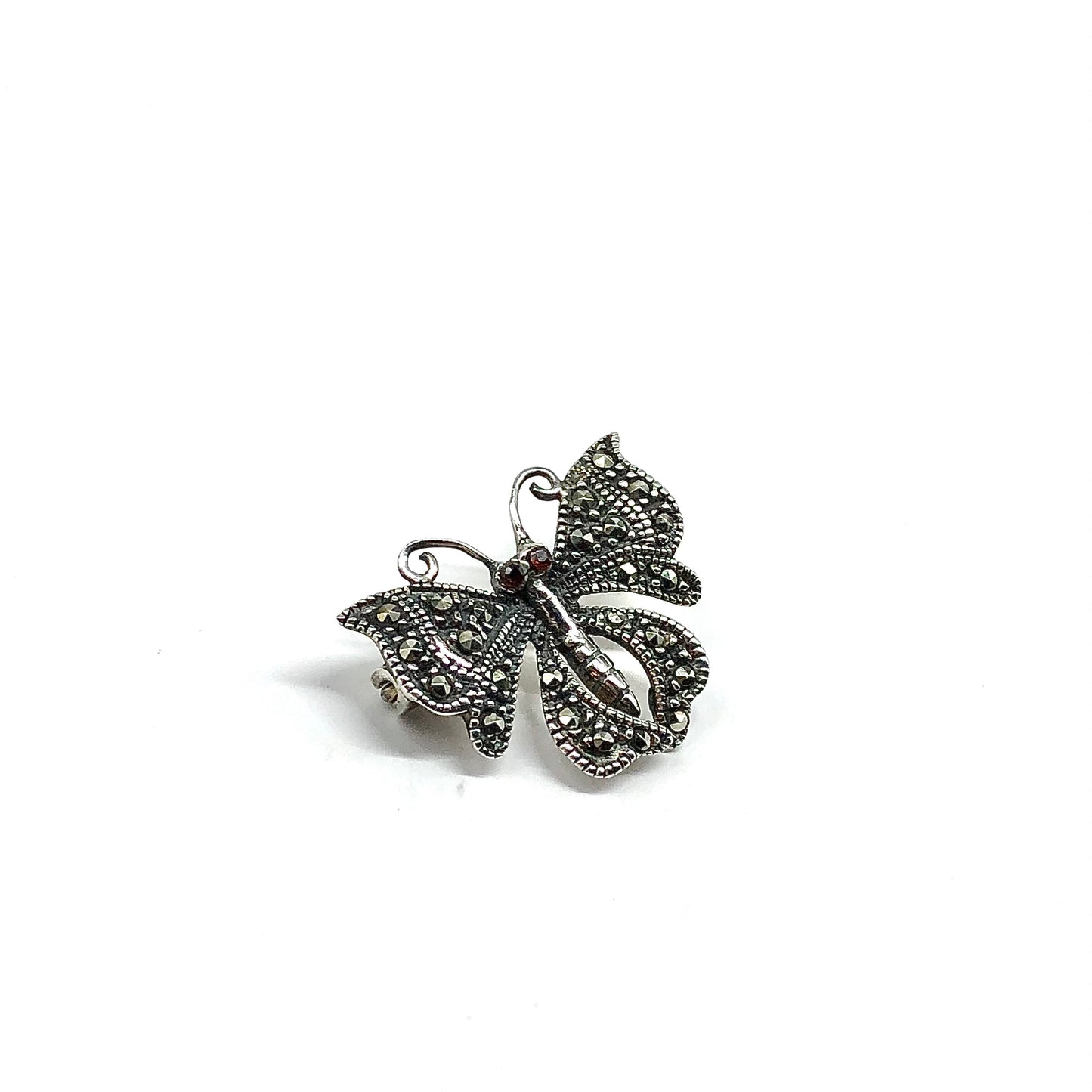 Brooch, Mens or Womens Sterling Silver Marcasite Stone Butterfly Brooch or Tie Pin