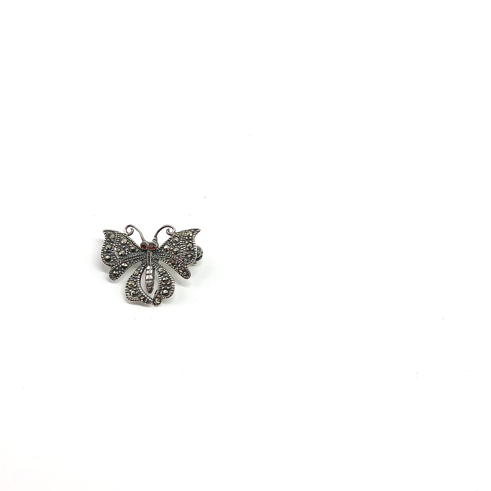 Brooch, Mens or Womens Sterling Silver Marcasite Stone Butterfly Brooch or Tie Pin