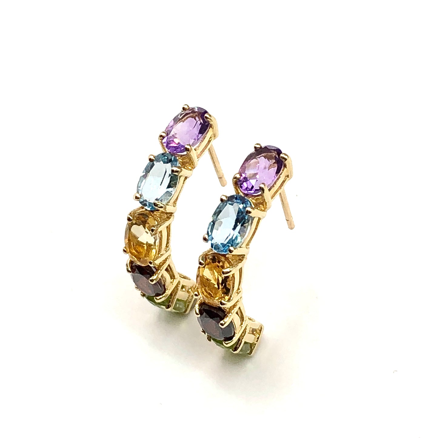 Hoop Earrings - Womens 10k Gold Multi Gemstone Half Hoop Earrings
