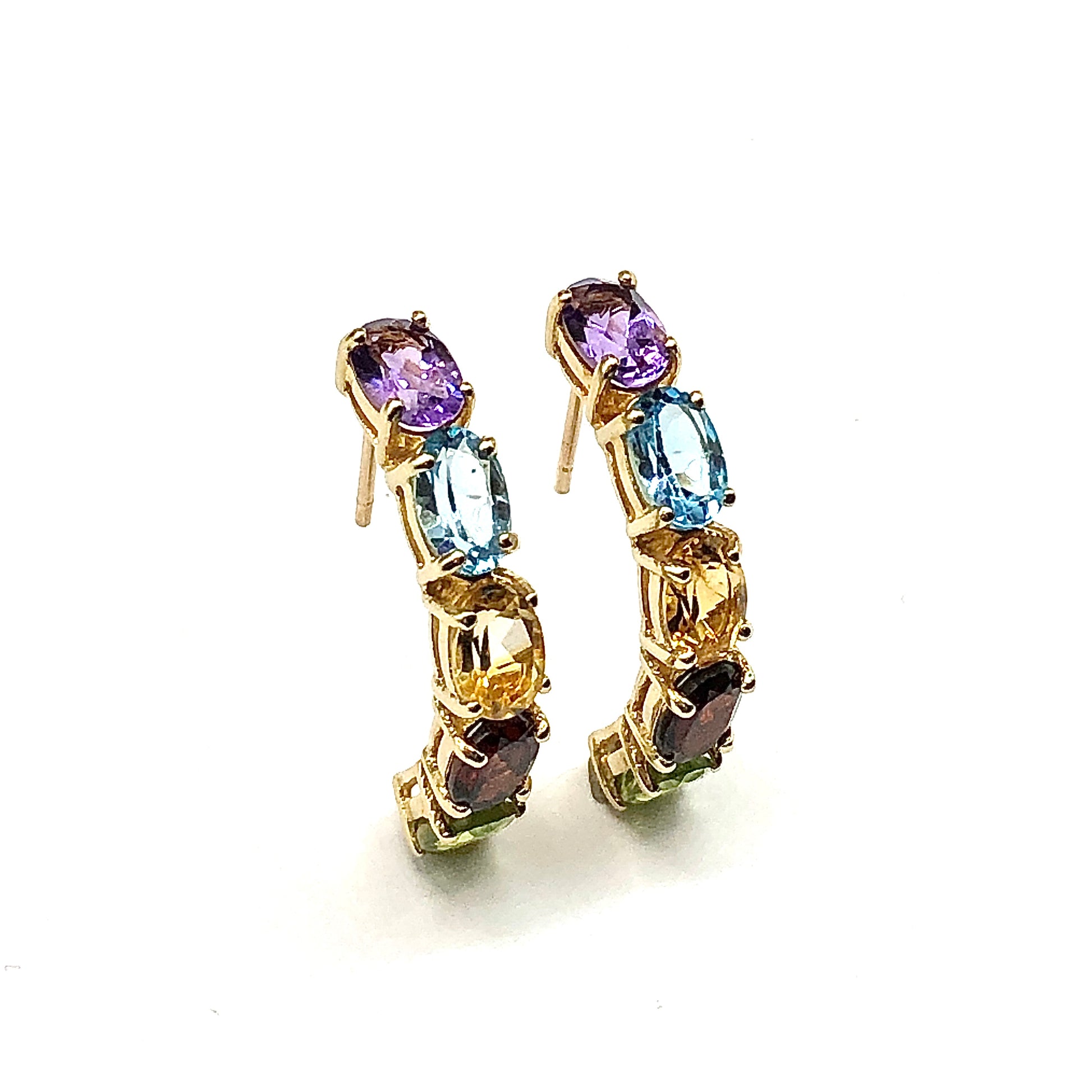 Hoop Earrings - 10k Gold Half Hoop Earrings - Tennis Bracelet Hoop Semi-Precious Stone Earrings