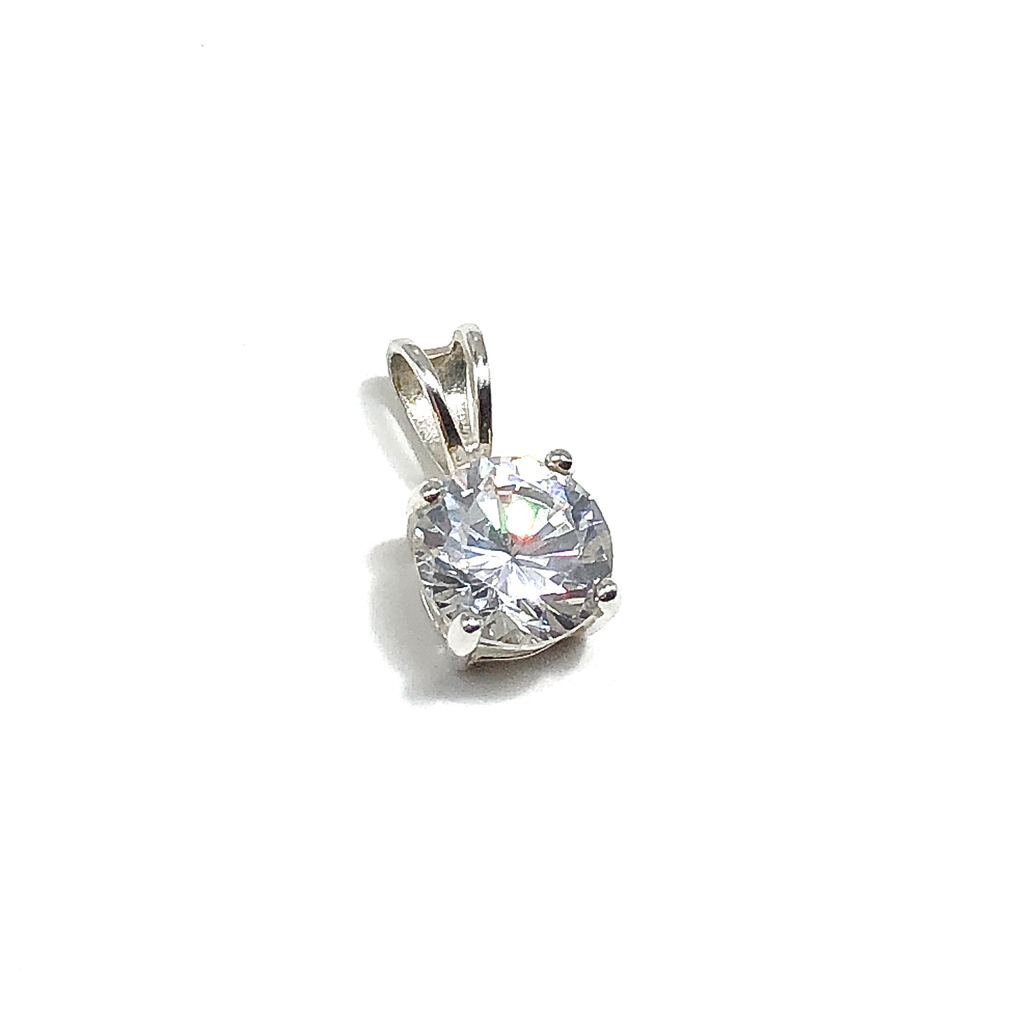7.7mm Sparkling Round Brilliant Cut Cubic Zirconia Sterling Silver Pendant