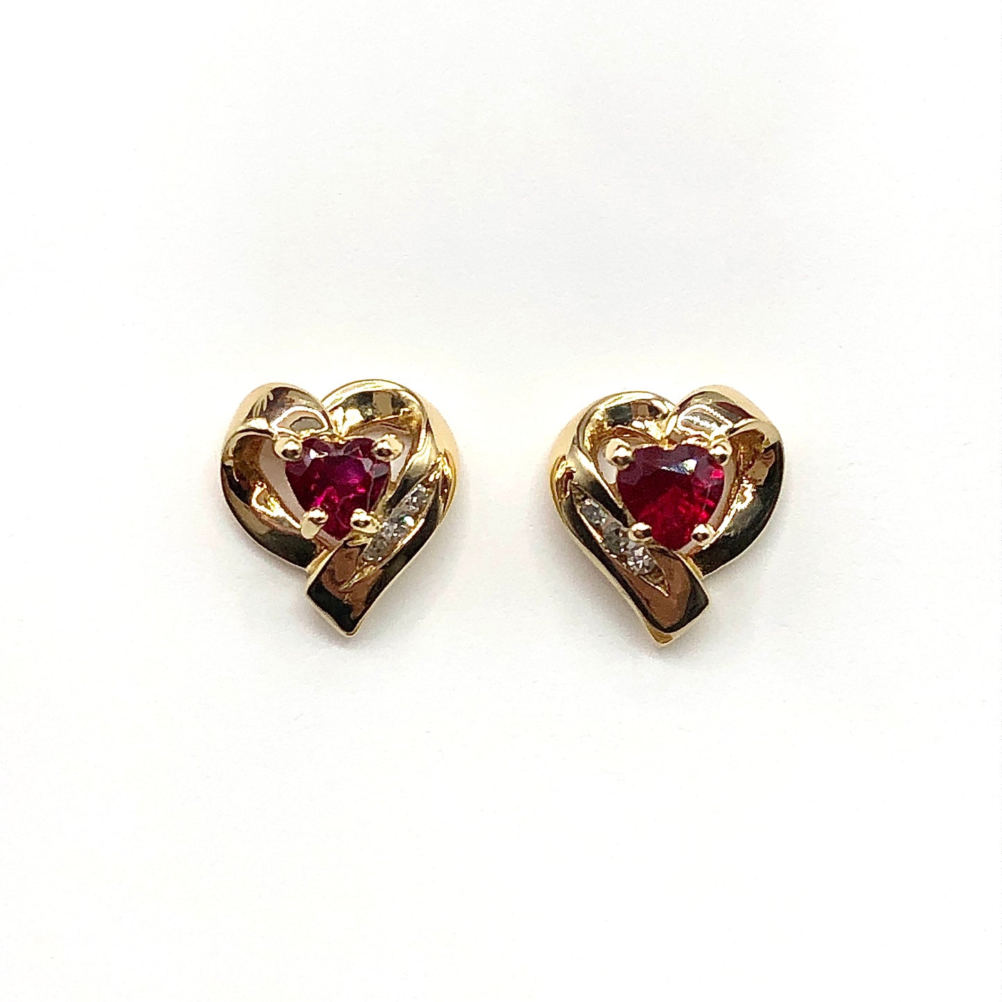Earrings Womens 10k Gold Ruby & Diamond Looping Heart Earrings - Love an Anytime Gift for Her