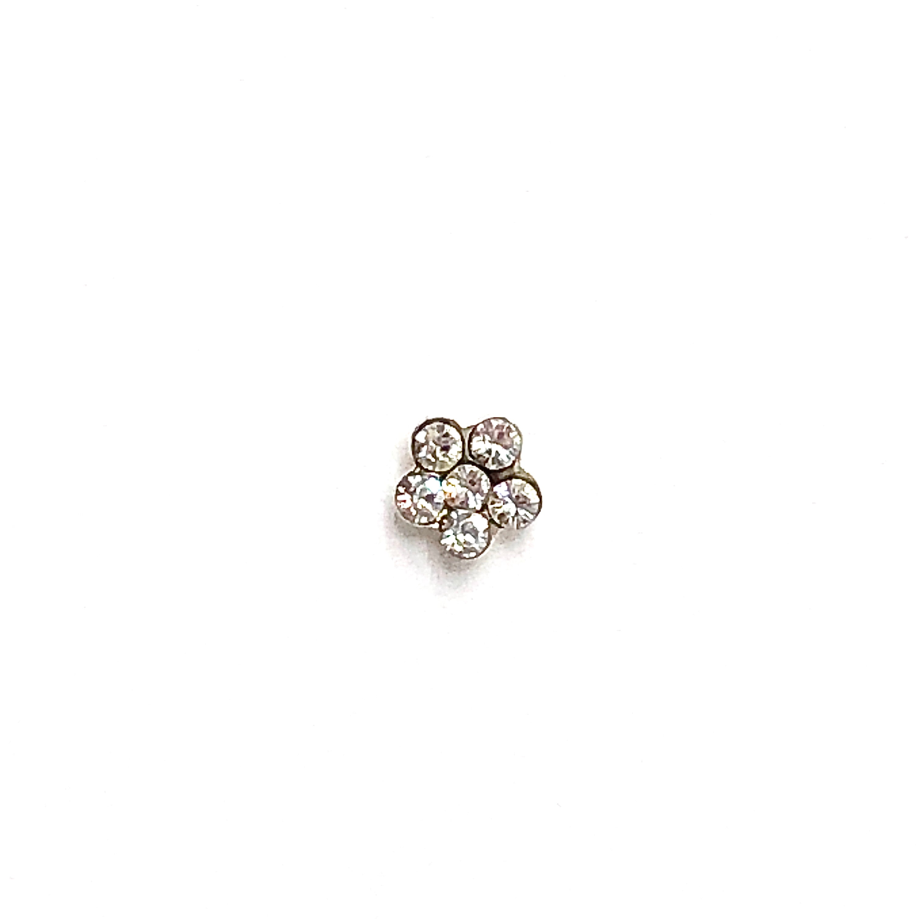 Sterling Silver Nose Stud – 4mm Flower Shape With Clear Crystal – 10mm Straight Bar