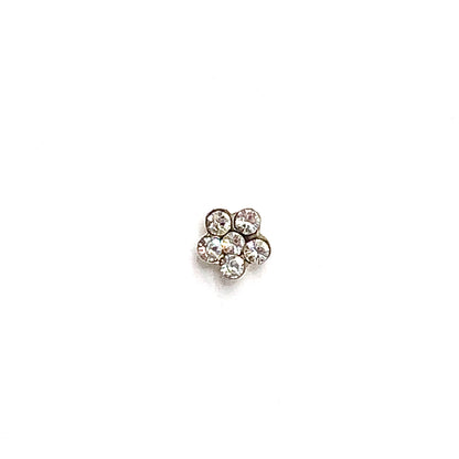 Nose Ring - Womens Sterling Silver 3mm Crystal Flower Stud Nose Ring - Corkscrew Style Nose Ring - Body Jewelry