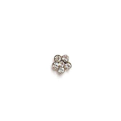Nose Ring - Womens Sterling Silver 3mm Crystal Flower Stud Nose Ring - Corkscrew Style Nose Ring - Body Jewelry