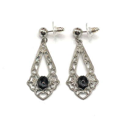 Dangle Earrings - Womens Victorian Style Silver Filigree Dangle Earrings - Blingschlingers