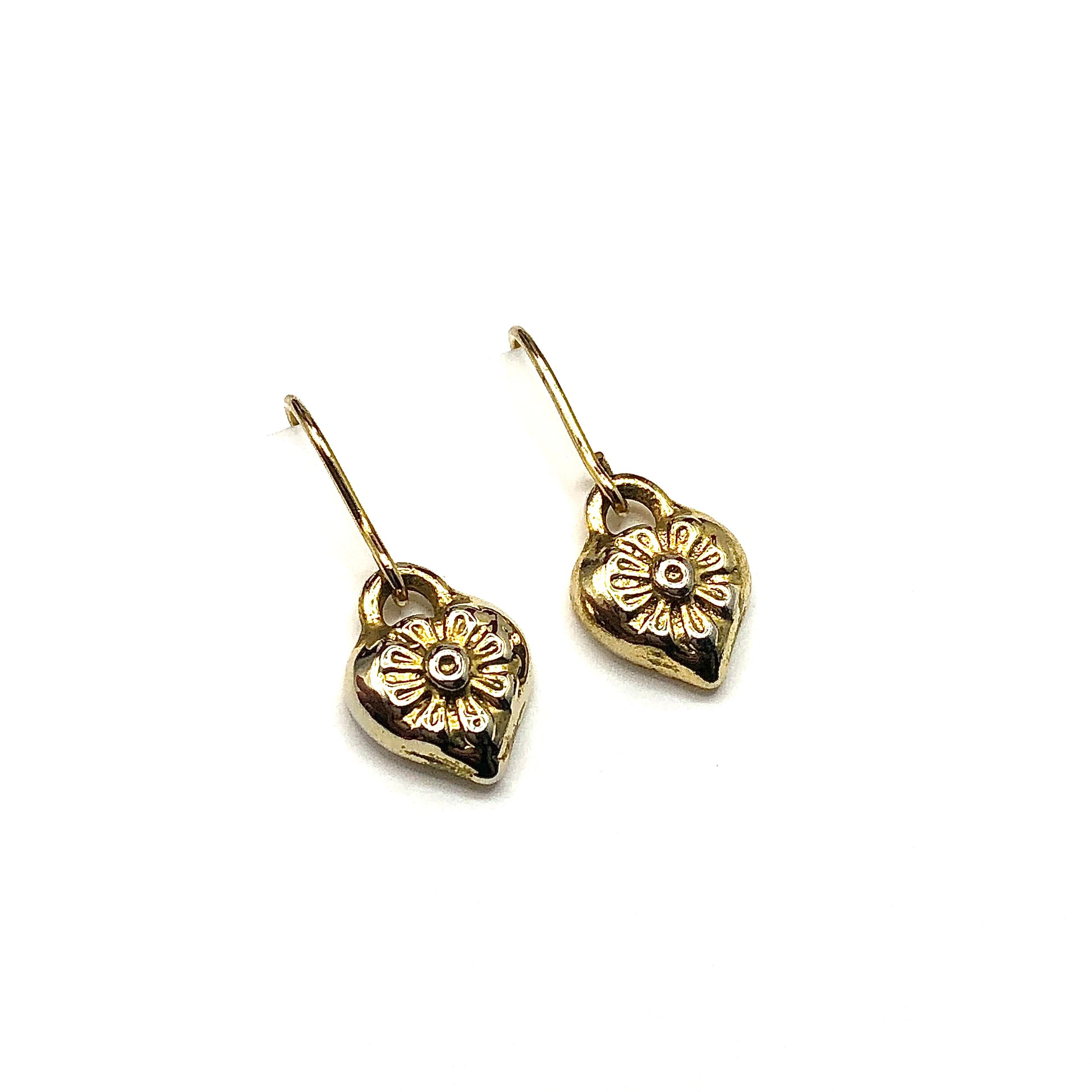 Earrings Womens Cute Small Gold Floral Heart Short Drop Earrings