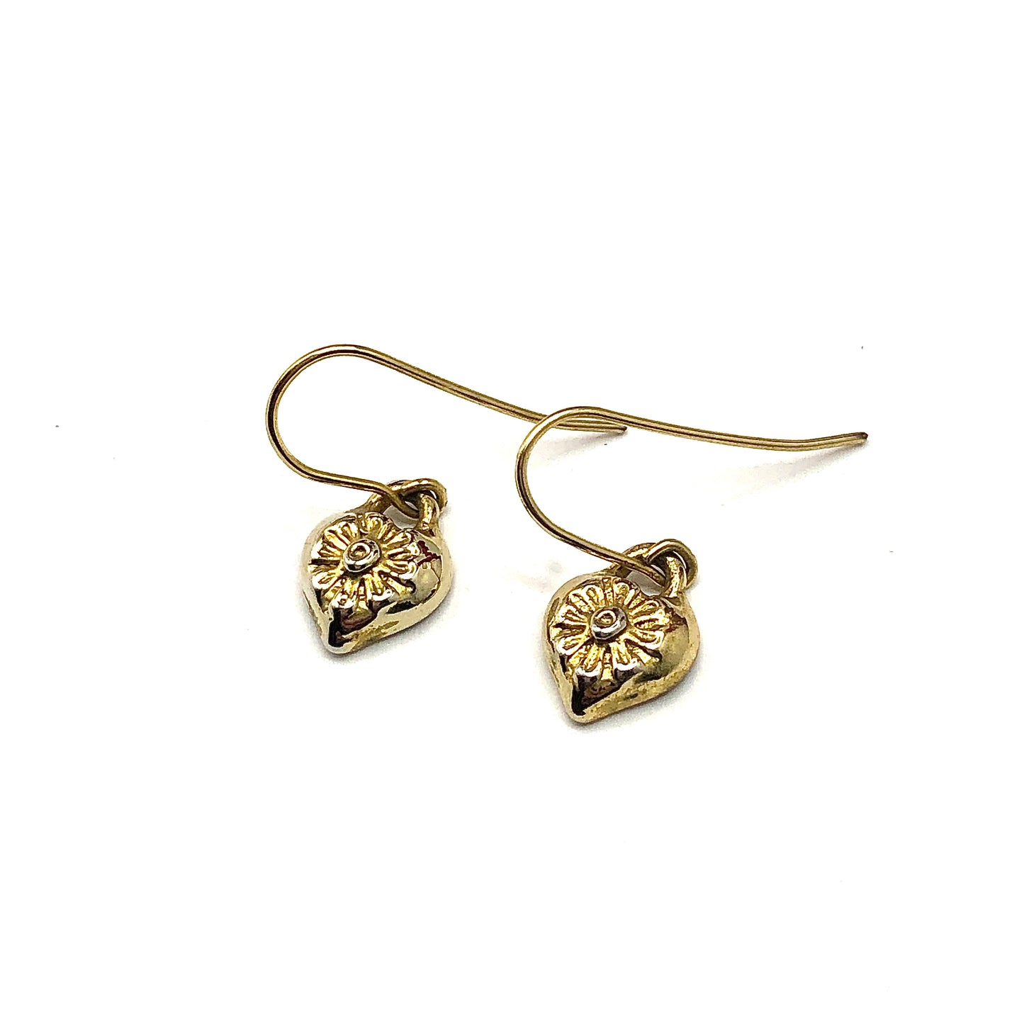 Earrings Womens Cute Small Gold Floral Heart Short Drop Earrings