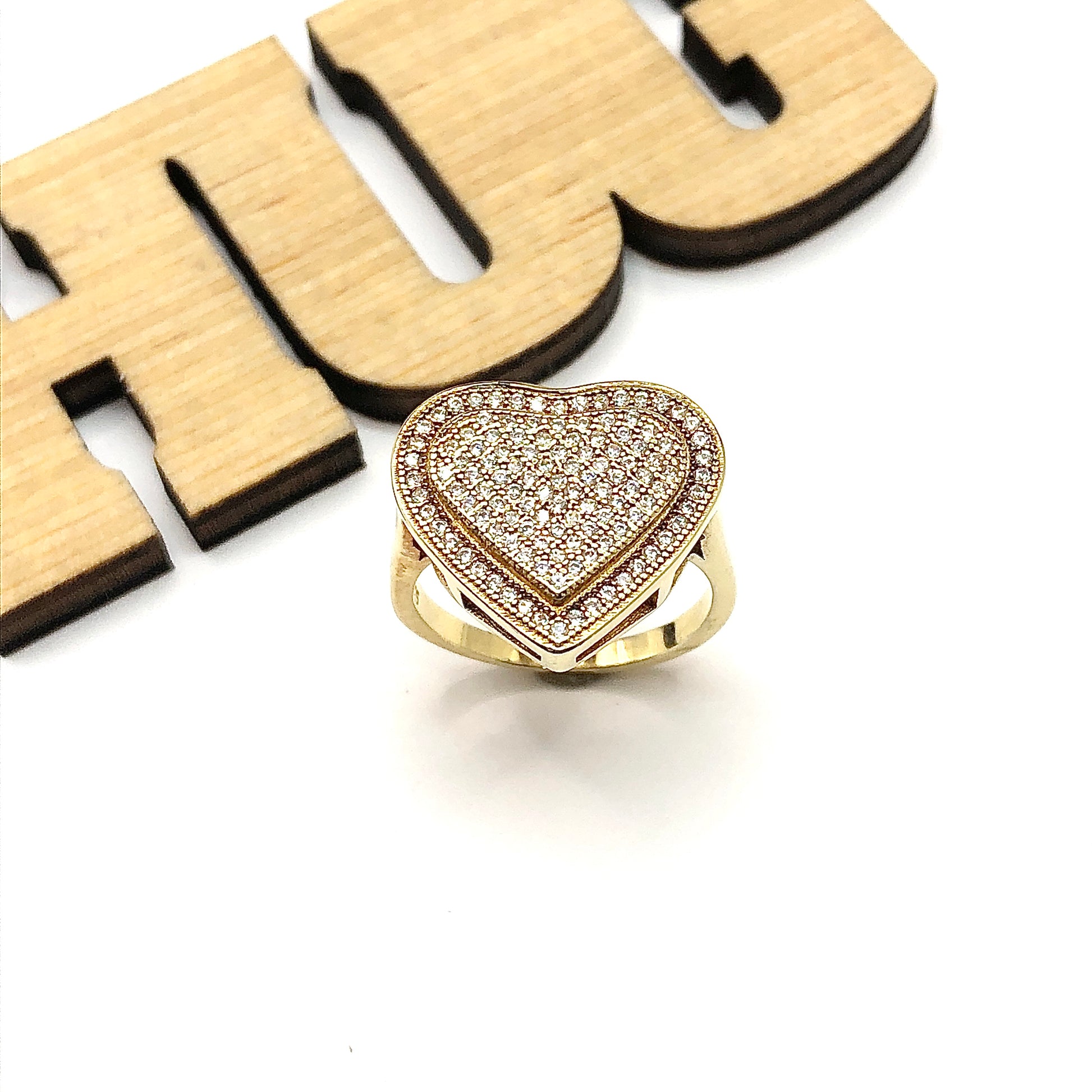 Ring - Fashionista Style Shimmery Sterling Silver Gold 2 Tier Heart Ring - sz7 - Crazy Extremely Low Priced Fine Jewelry