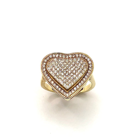 Ring - Fashionista Style Shimmery Sterling Silver Gold 2 Tier Heart Ring - sz7 - Crazy Extremely Low Priced Fine Jewelry