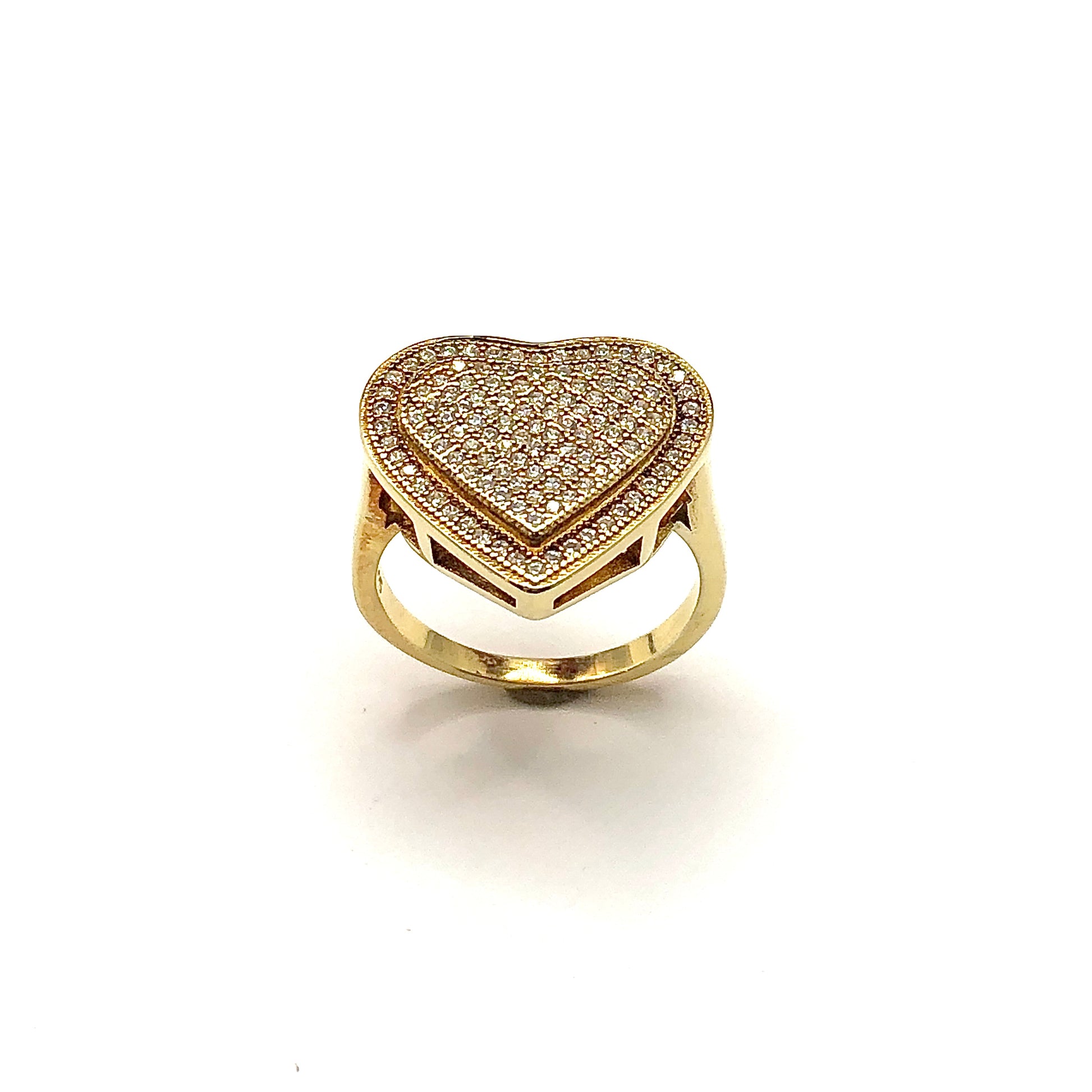 Ring - Fashionista Style Shimmery Sterling Silver Gold 2 Tier Heart Ring - sz7 - Crazy Extremely Low Priced Fine Jewelry