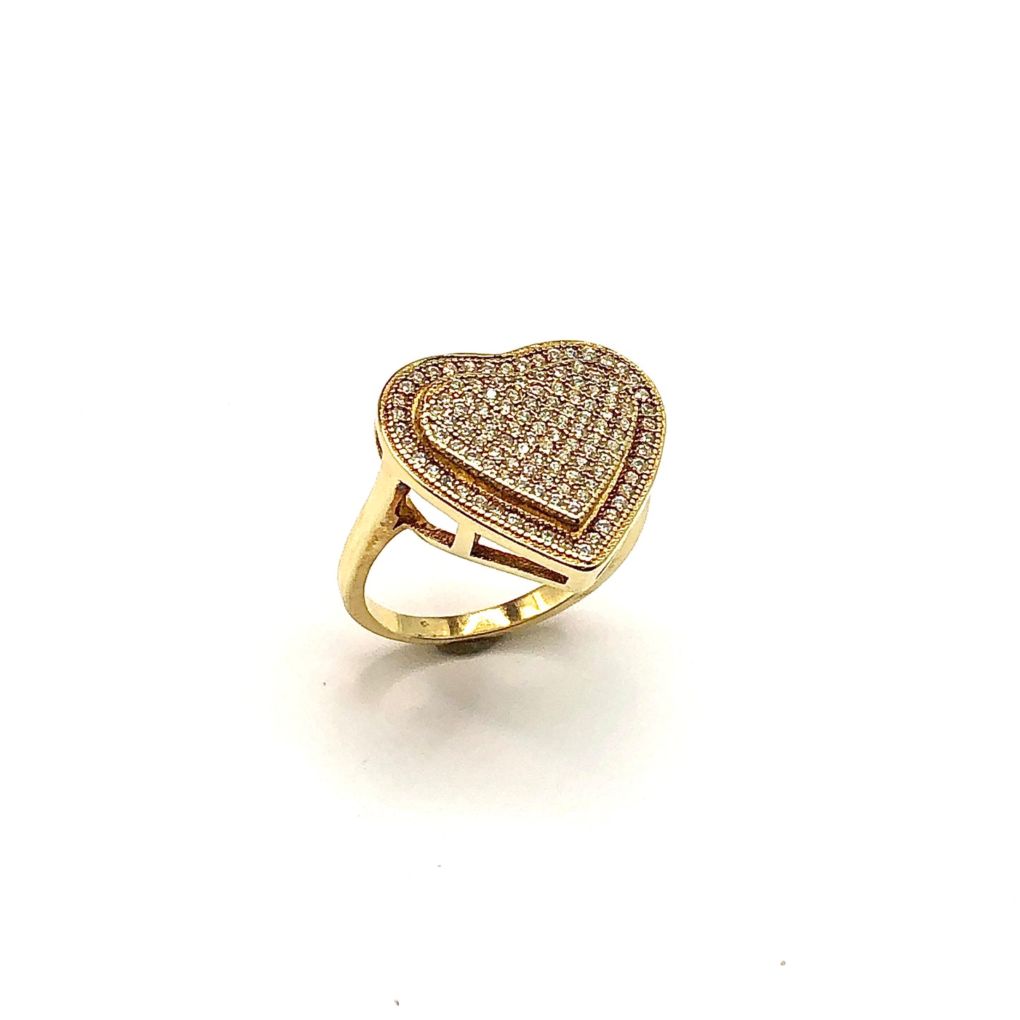 Ring - Fashionista Style Shimmery Sterling Silver Gold 2 Tier Heart Ring - sz7 - Crazy Extremely Low Priced Fine Jewelry