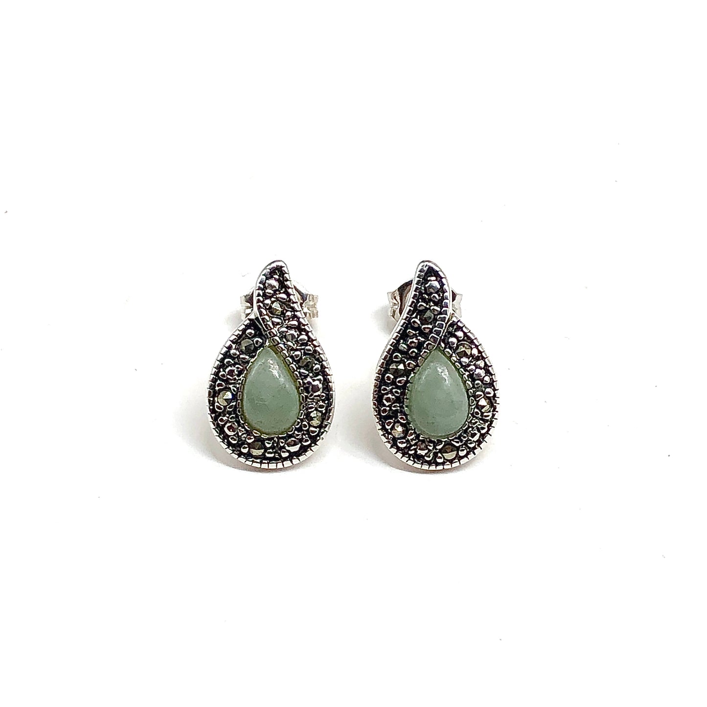 Sterling Silver Jade Teardrop Stud Earrings