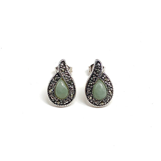 Sterling Silver Jade Teardrop Stud Earrings