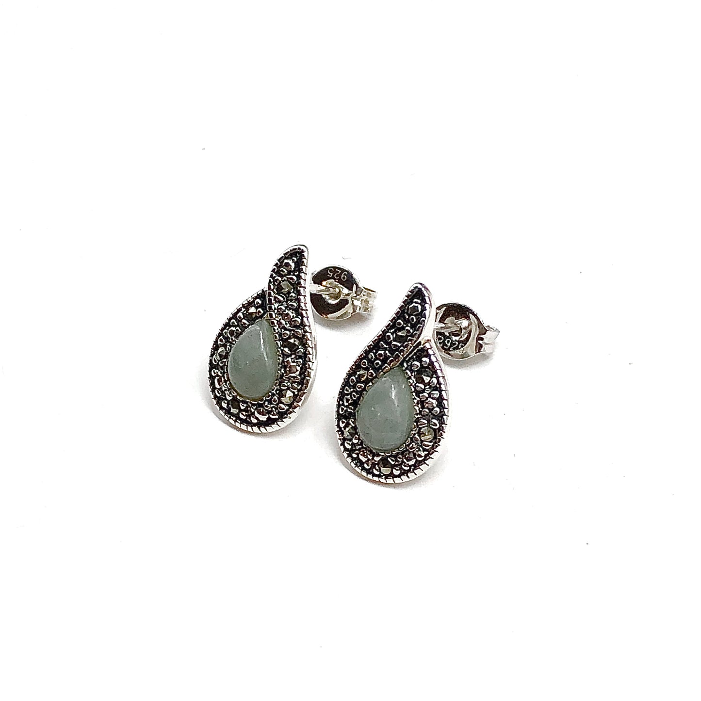 Sterling Silver Jade Teardrop Stud Earrings