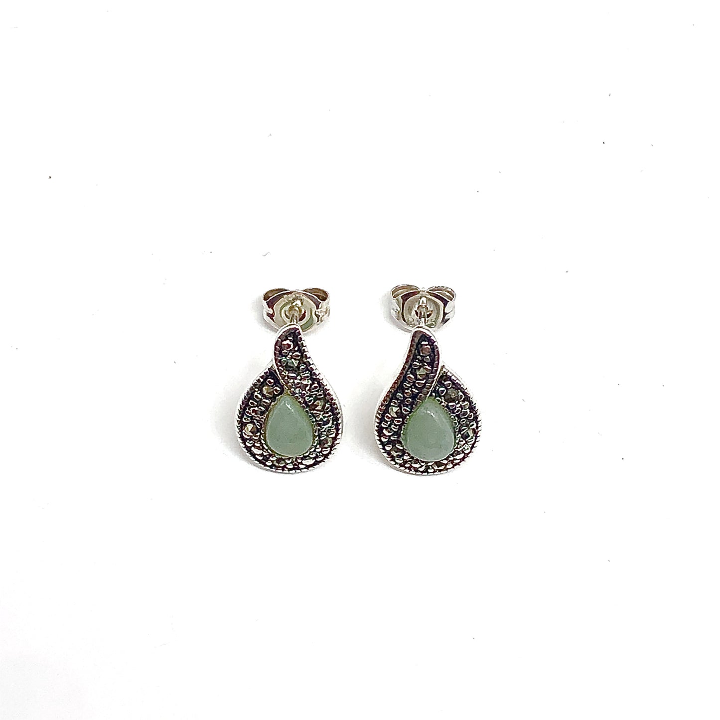 Sterling Silver Jade Teardrop Stud Earrings