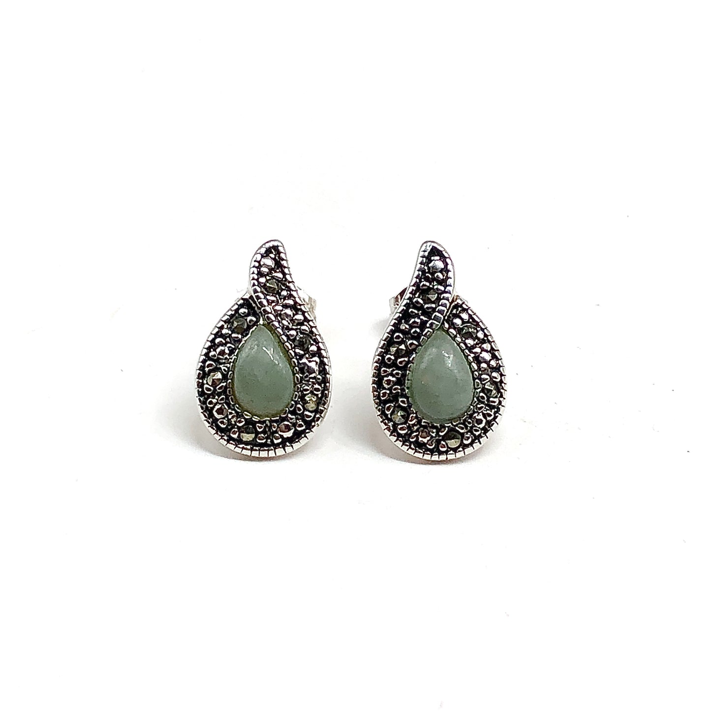 Sterling Silver Jade Teardrop Stud Earrings