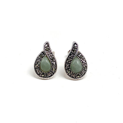 Sterling Silver Jade Stone Stud Earrings