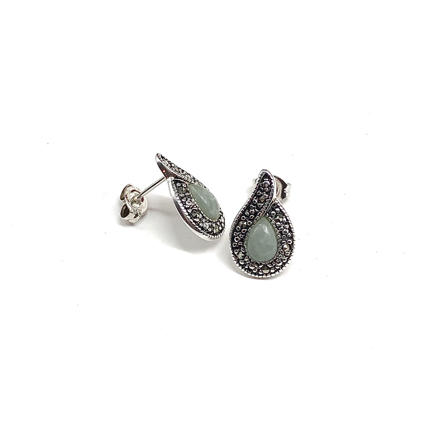 Sterling Silver Jade Teardrop Stud Earrings
