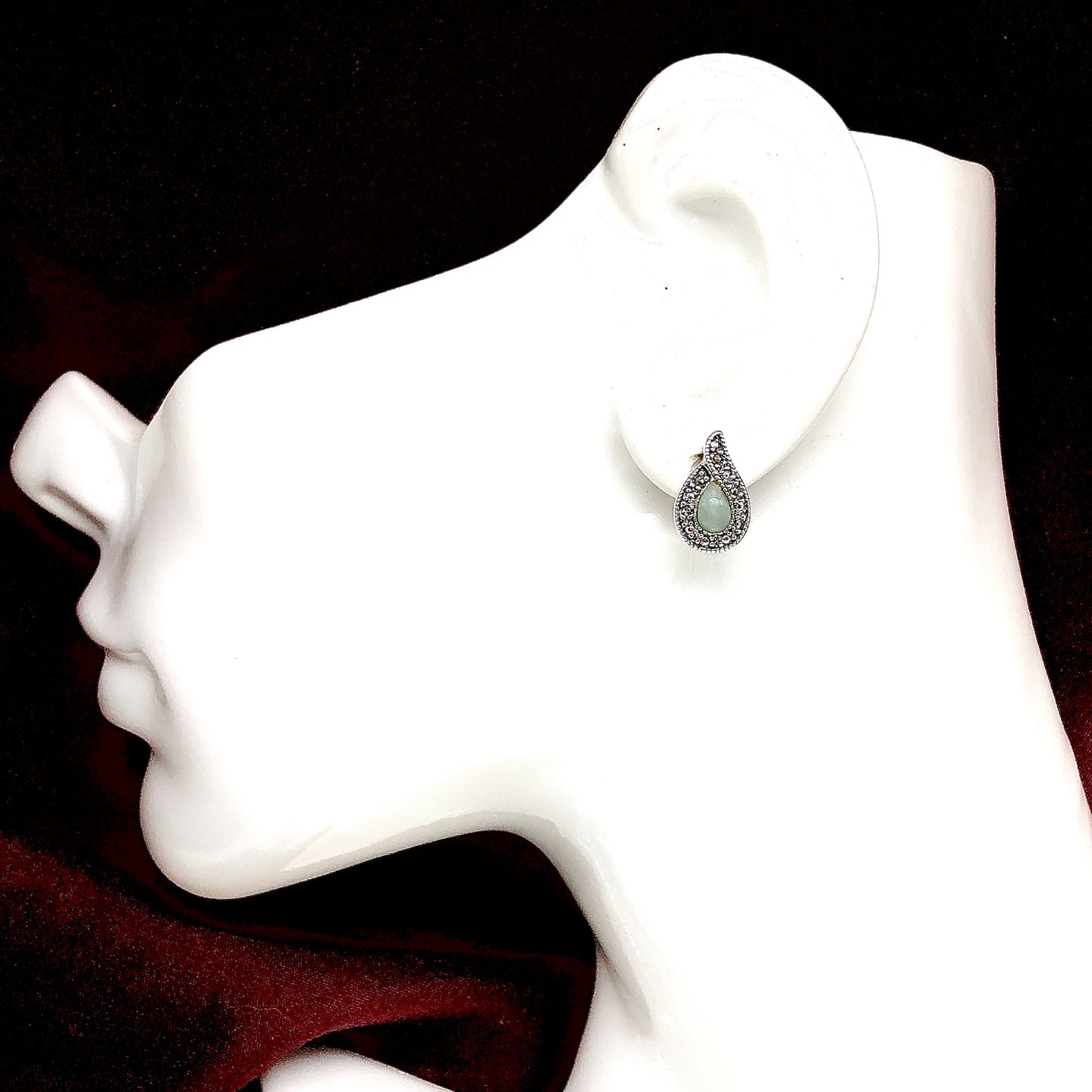 Sterling Silver Jade Teardrop Stud Earrings