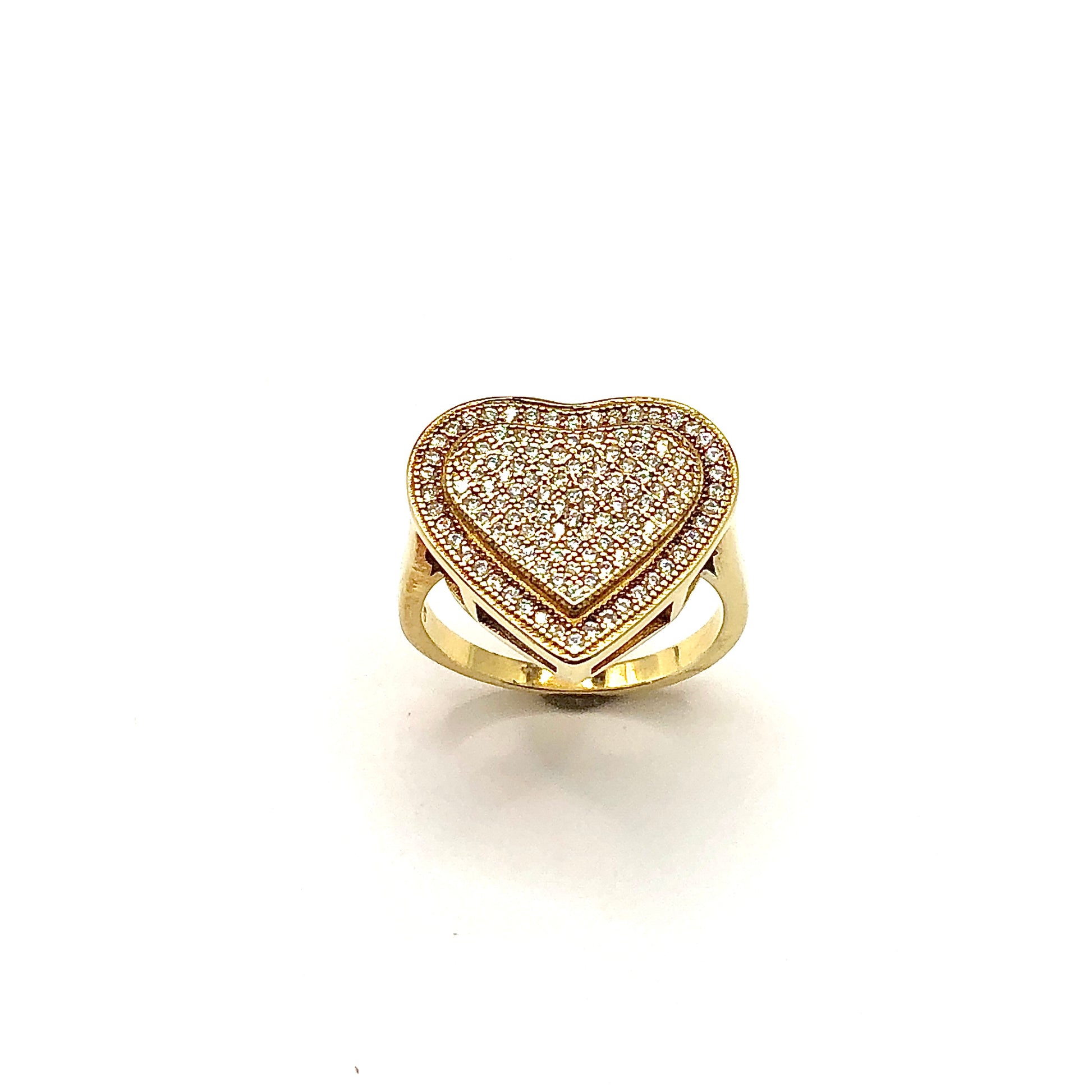 Ring - Fashionista Style Shimmery Sterling Silver Gold 2 Tier Heart Ring - sz7 - Crazy Extremely Low Priced Fine Jewelry