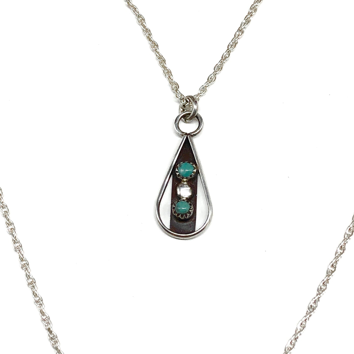 28" 2 Layer Style Sterling Silver Turquoise Charm Necklace
