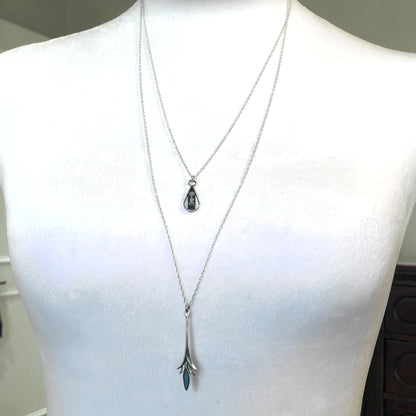 28" 2 Layer Style Sterling Silver Turquoise Charm Necklace