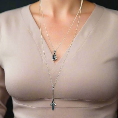 28 in Necklace 2 Layer Style Sterling Silver Turquoise Pendant Necklace