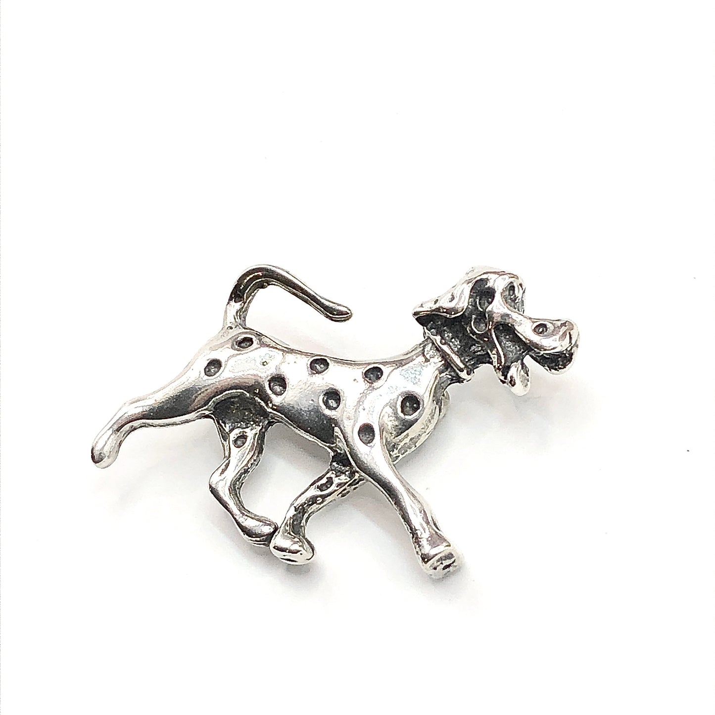 Mens Womens Sterling Silver Dopey Dalmatian Dog Brooch - Fireman's Friend Pin - Cartoon Style