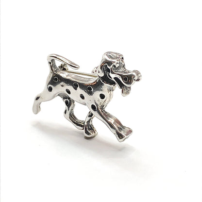 Sterling Silver Estate Dopey Dalmatian Dog Brooch - Fireman's Friend Pin - Cartoon Style