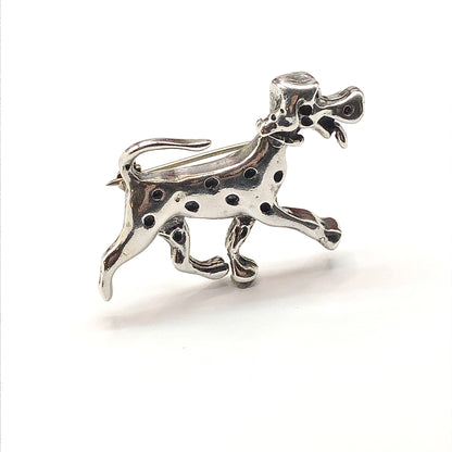 Brooches & Lapel Pins Mens Womens -Sterling Silver Estate Dopey Dalmatian Dog Brooch - Fireman's Friend Pin - Cartoon Style