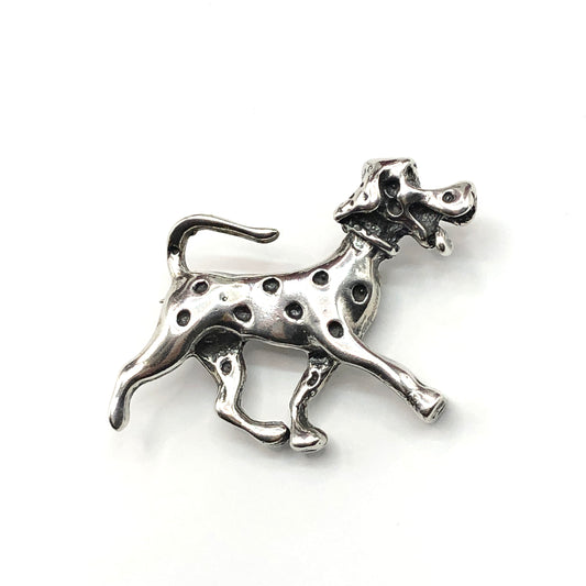 Sterling Silver Dog Brooch Men Women Firemen's Friend Dalmatian Dog Lapel Pin 