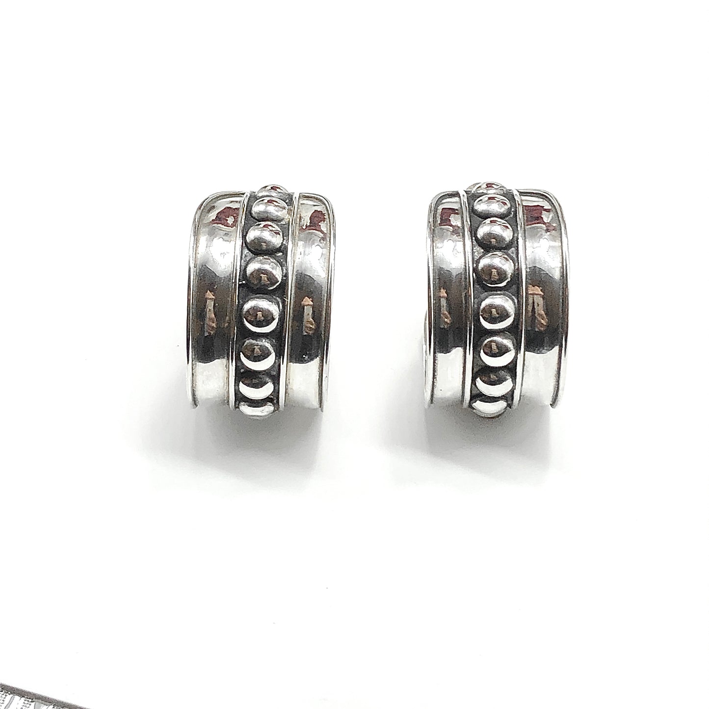 Sterling Silver Hoop Earrings 1/2 inch Wide Studded Hoops