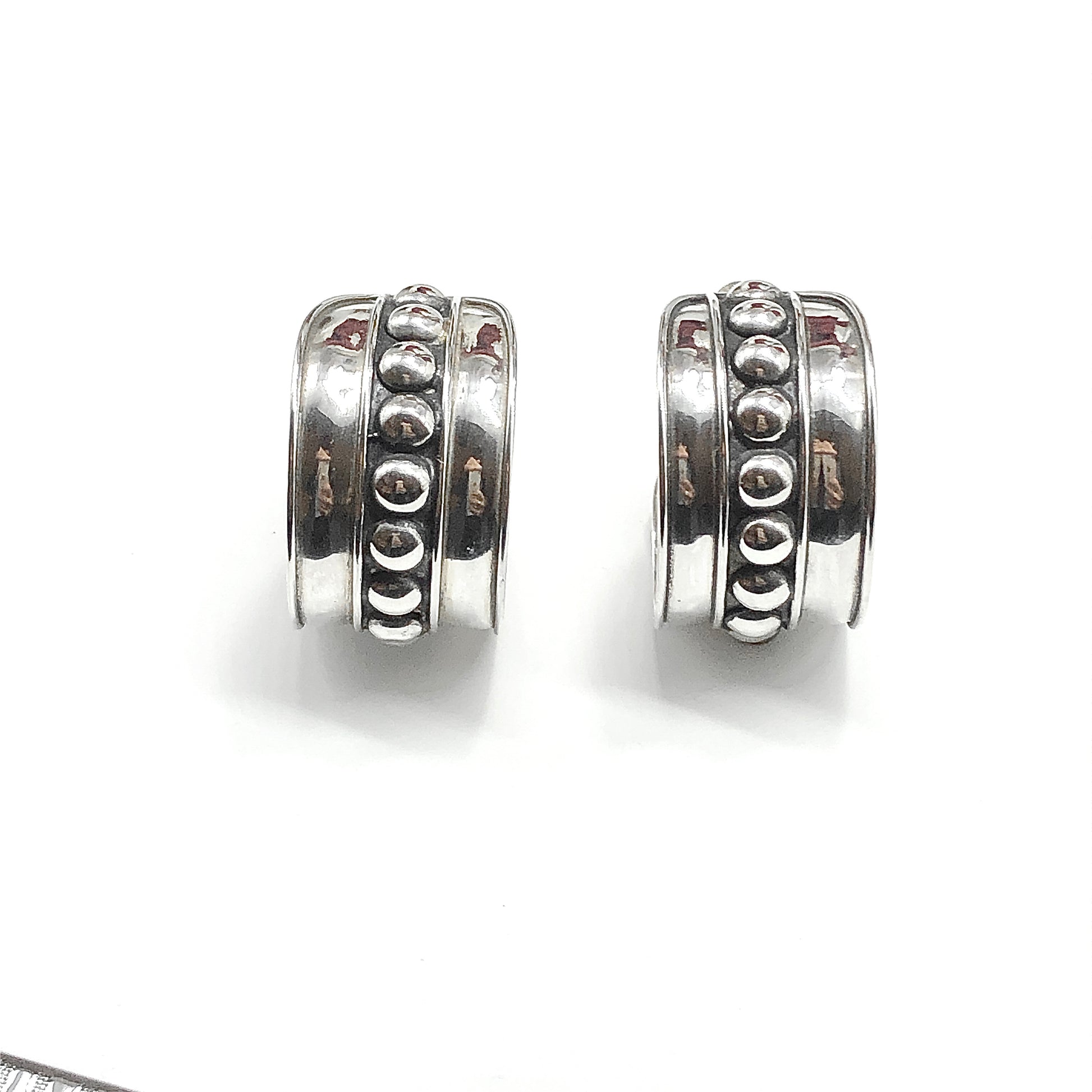 Sterling Silver Hoop Earrings 1/2 inch Wide Studded Hoops