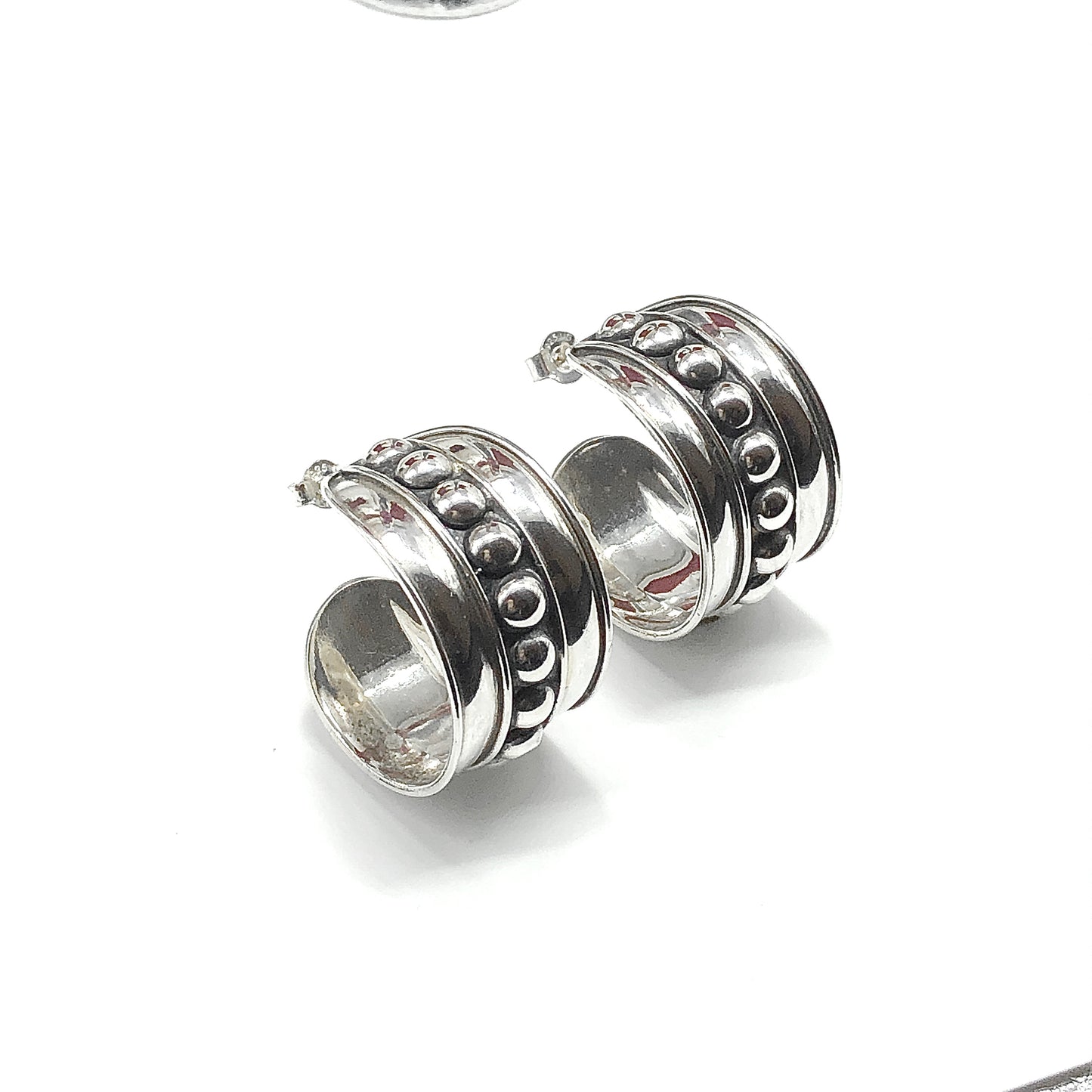 Bold Style Sterling Silver Hoop Earrings 1/2 inch Wide Studded Hoop
