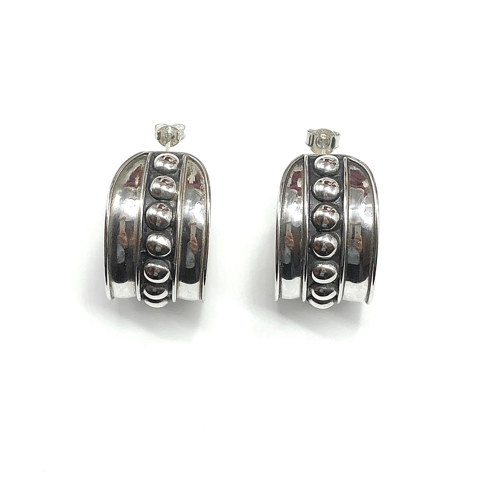 925 Sterling Silver Hoop Earrings 1/2 inch Wide Studded Hoops