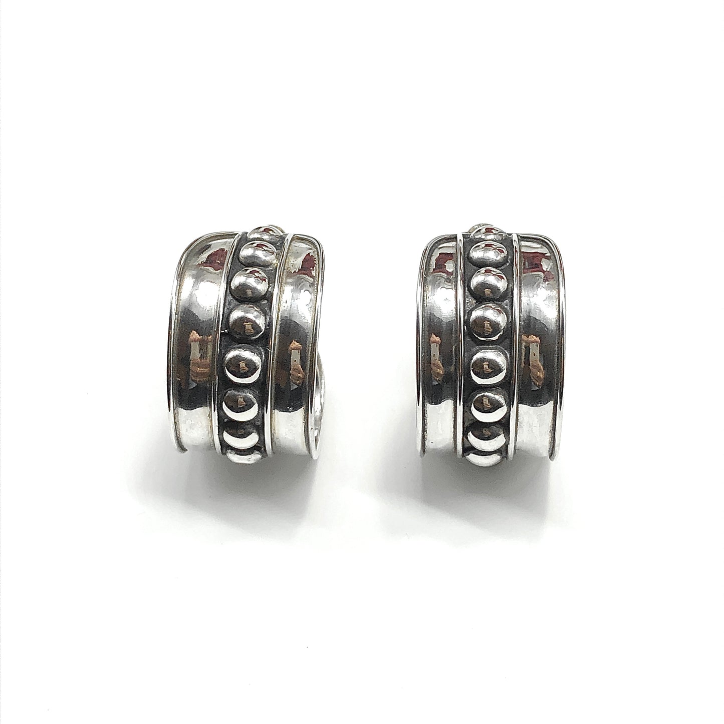 Bold Edgy Style 925 Sterling Silver Hoop Earrings 1/2 inch Wide Studded Hoops