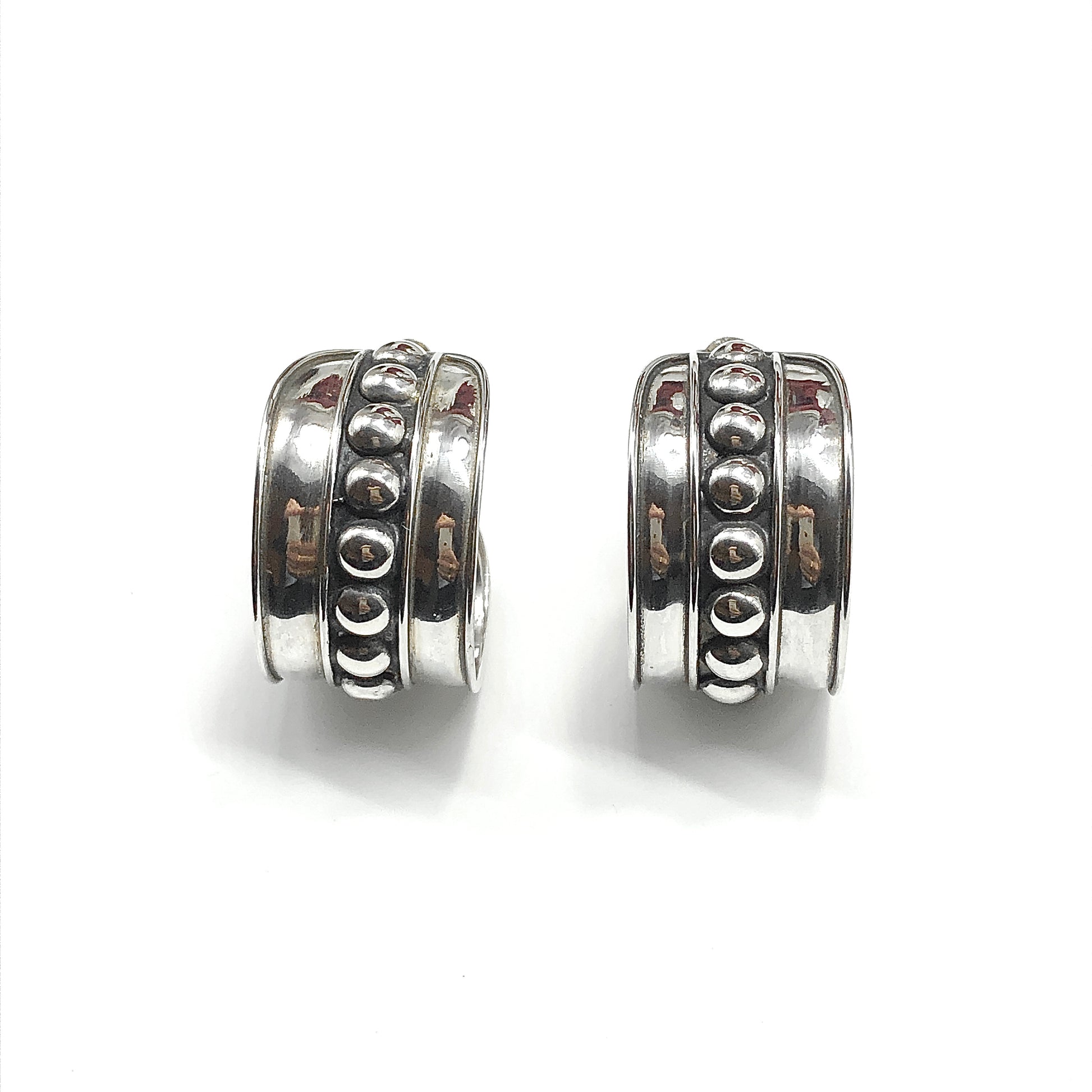 Bold Edgy Style 925 Sterling Silver Hoop Earrings 1/2 inch Wide Studded Hoops