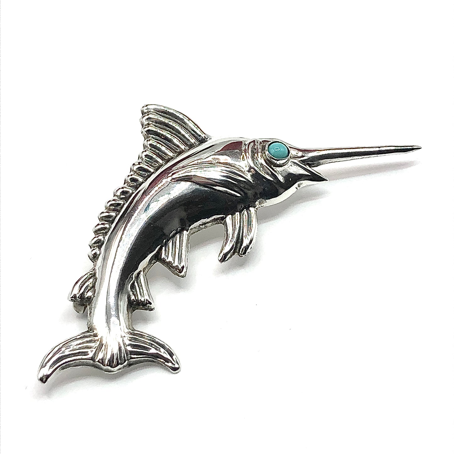 Brooches & Lapel Pins - Mens Womens Vintage Sterling Silver Blue Marlin Swordfish Brooch - Deep Dive - Sport Fishing Apparel