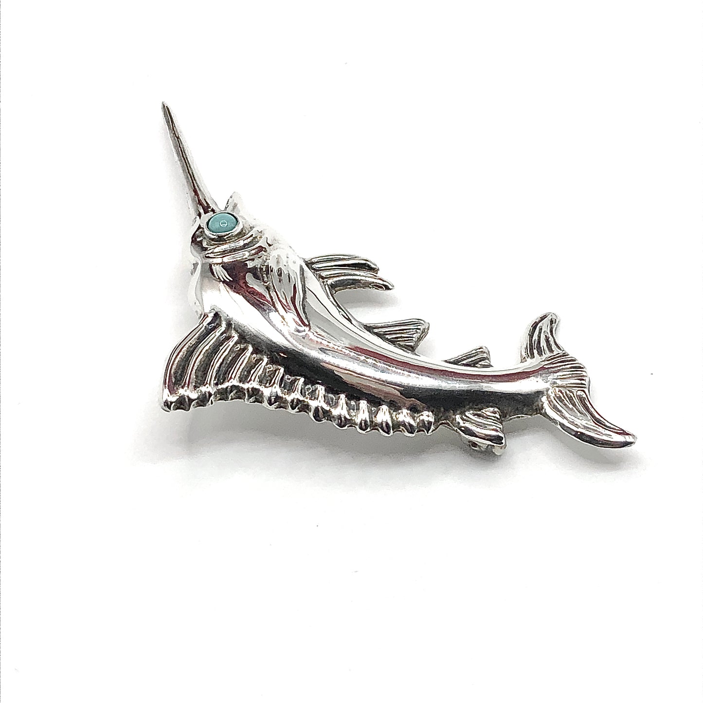 Brooches & Lapel Pins - Mens Womens Vintage Sterling Silver Blue Marlin Swordfish Brooch - Deep Dive - Sport Fishing Apparel