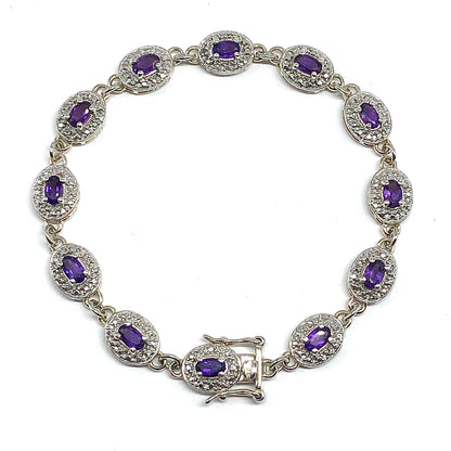 Bracelet - 925 Sterling Silver Purple Amethyst Gemstone Tennis Bracelet - Discount Estate Jewelry - Stacker Bracelet