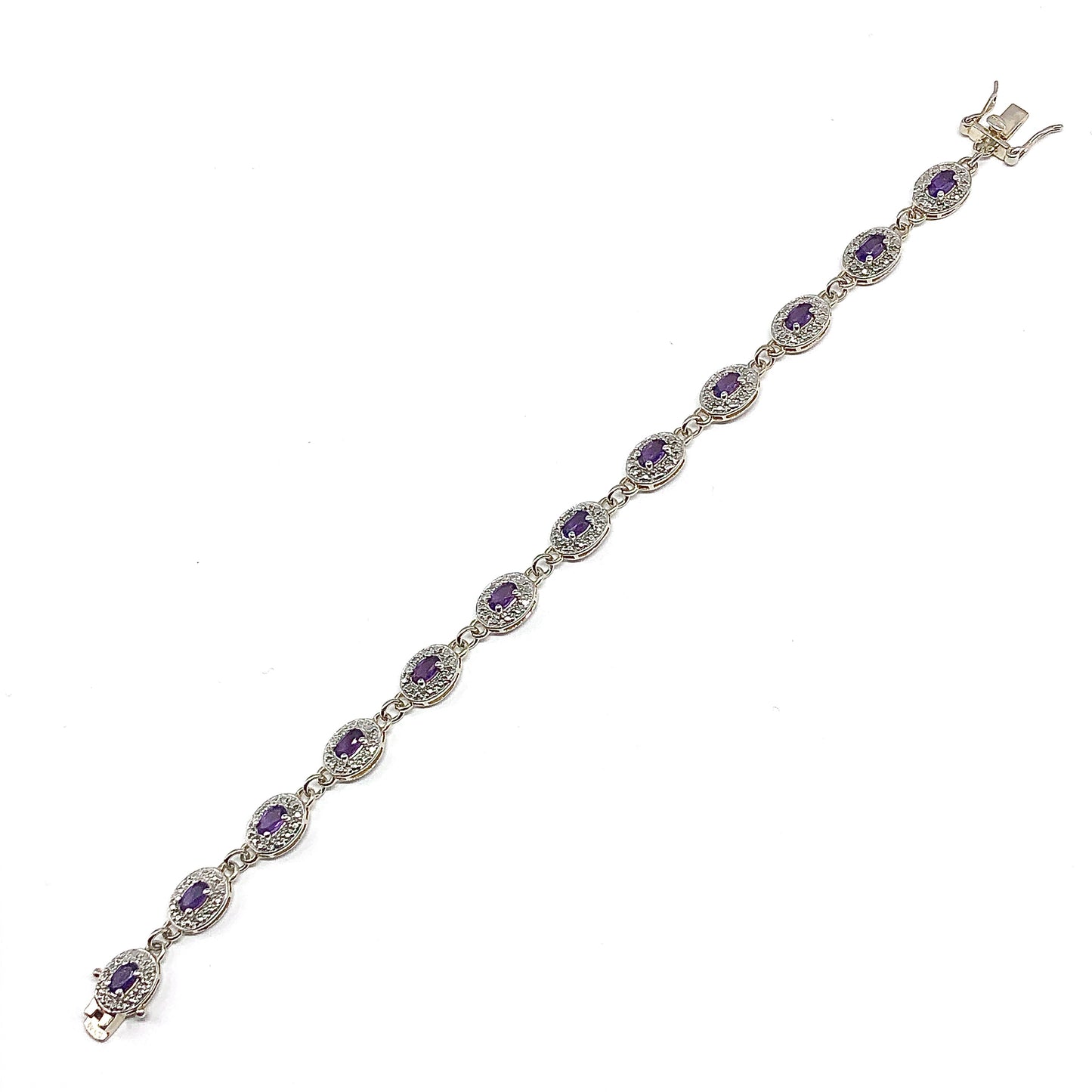 Bracelet Womens Purple Amethyst Gemstone February Birthstone Bracelet - 7.25in - Discount Estate Jewelry - Stacker Bracelet