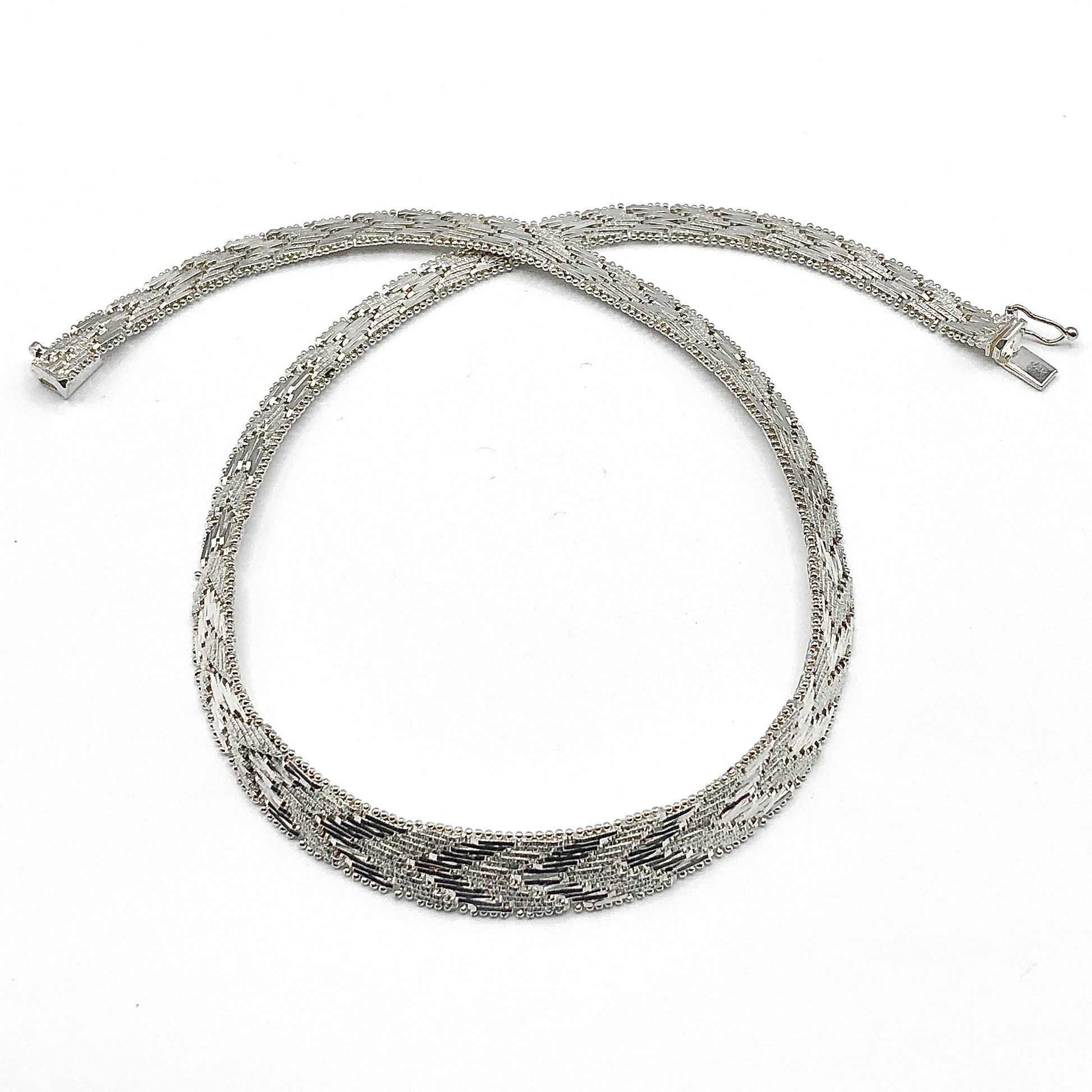 Necklace Sterling Silver Riccio Link Chevron Herringbone Choker Collar