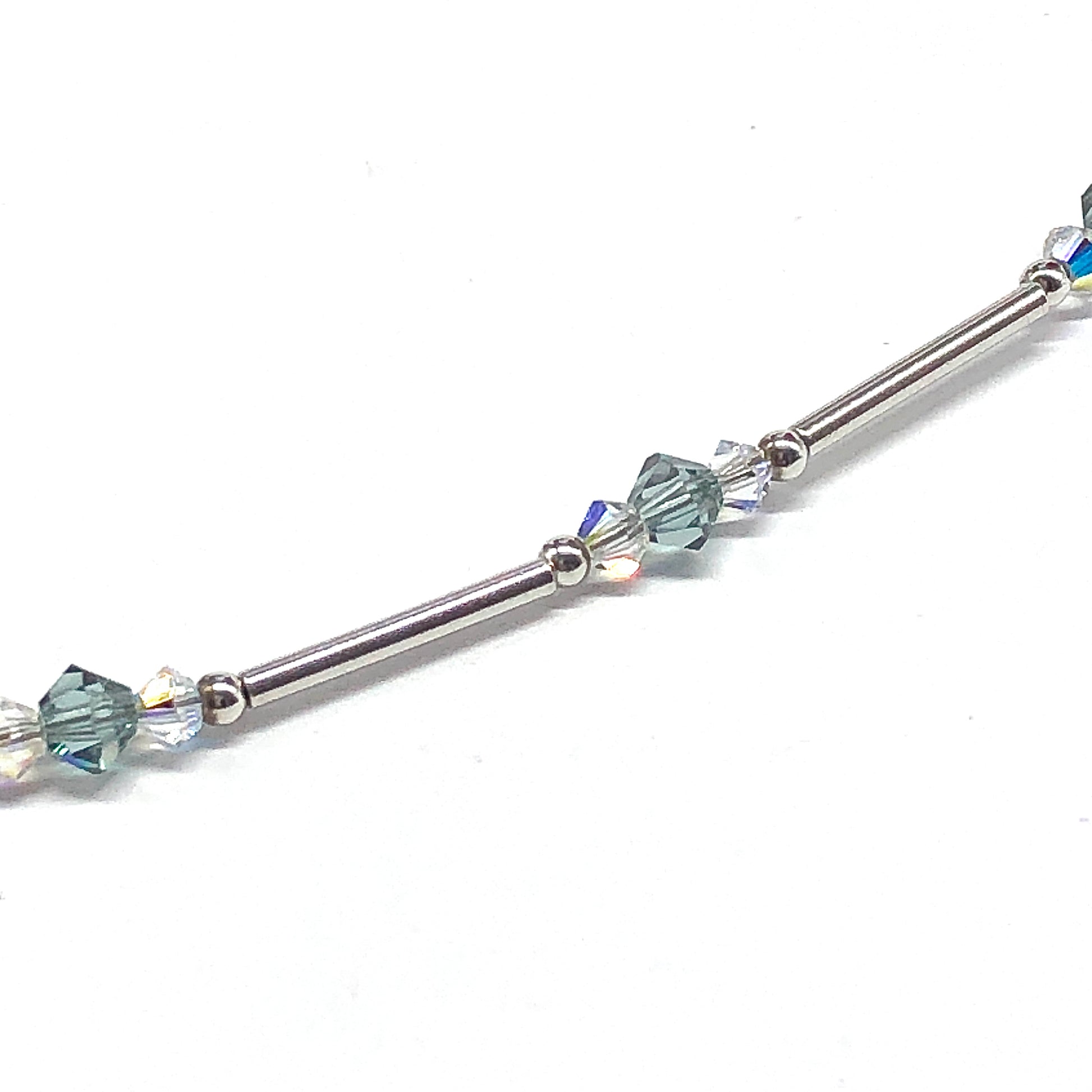 Anklets - Sterling Silver Aqua Swarovski Crystal Ankle Bracelet - Mens Womens 10 inch Thin Beaded Anklet Bracelet