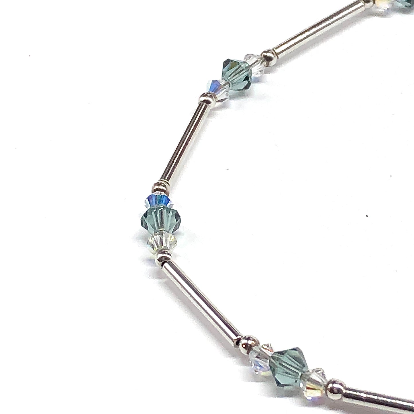 Anklets - Sterling Silver Aqua Swarovski Crystal Ankle Bracelet - Mens Womens 10 inch Thin Beaded Anklet Bracelet - Blingschlingers Jewelry