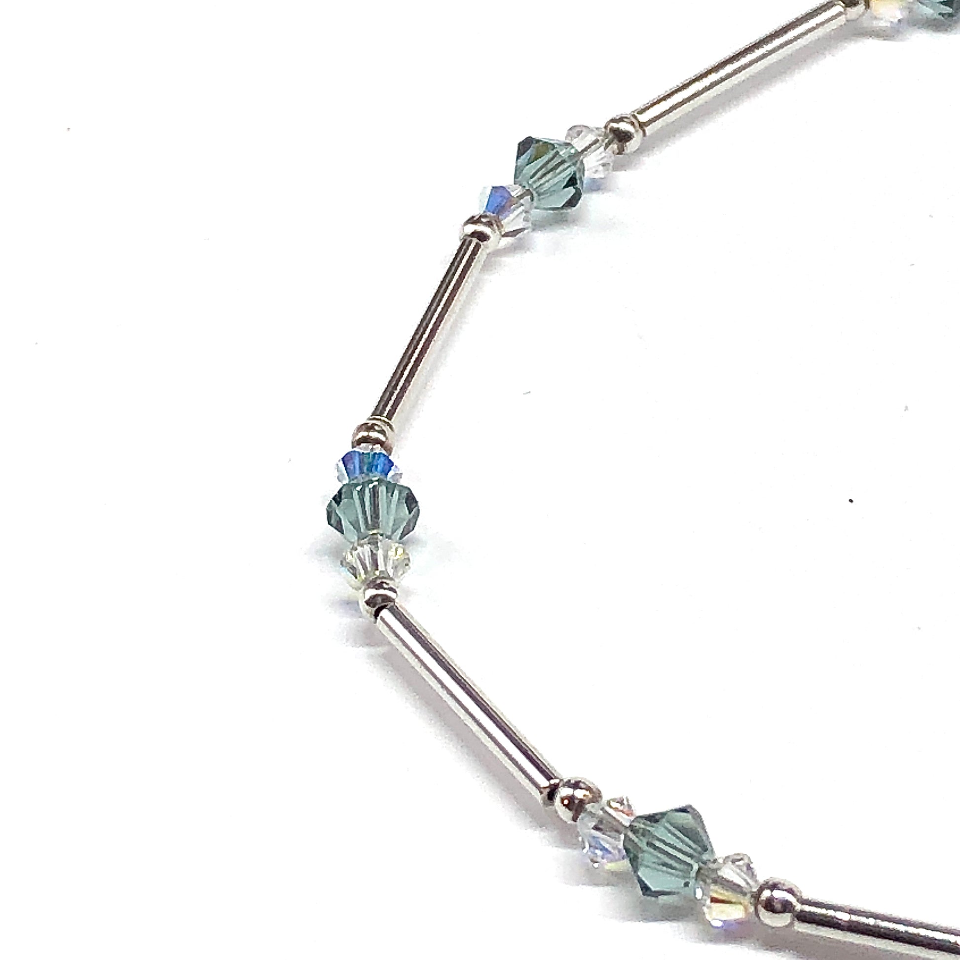 Anklets - Sterling Silver Aqua Swarovski Crystal Ankle Bracelet - Mens Womens 10 inch Thin Beaded Anklet Bracelet - Blingschlingers Jewelry