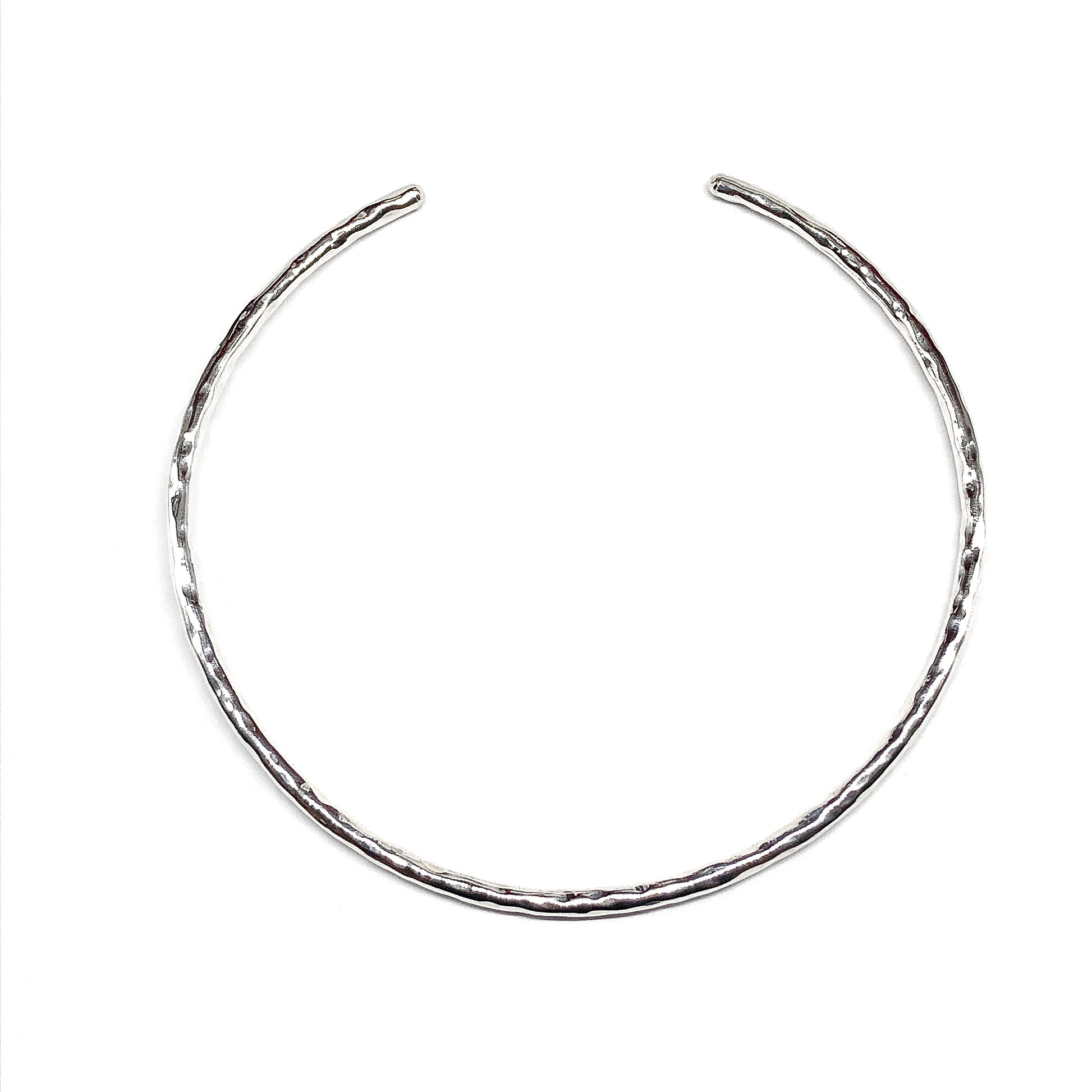 Necklace - Hammered Bangle Style Choker - Sterling Silver Collar Necklace - Womens Estate 16 inch Choker Necklace