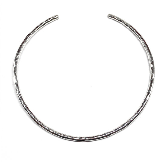 Necklace - Hammered Bangle Style Choker - Sterling Silver Collar Necklace - Estate Jewelry - Womens 16 inch Choker Necklace